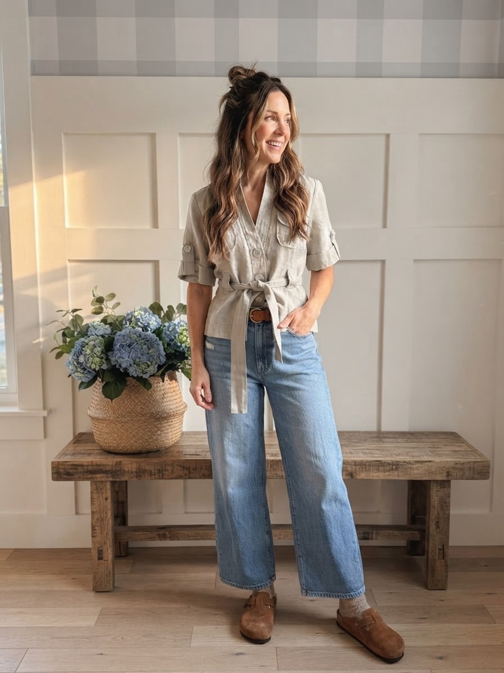 RW&CO. Beige Tie-Waist Linen Blend Top 8